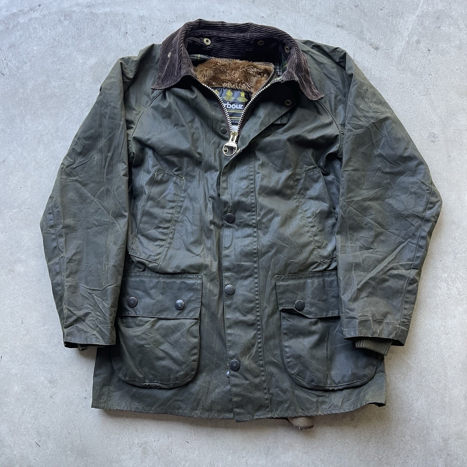 Barbour Bedale Wax Jacket Mens C34 Green Classic Vintage Country Coat W/ Liner